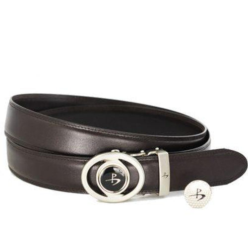 Leather Golf Belt with Magnetic Golf Ball Marker – Brown - Sports Grade