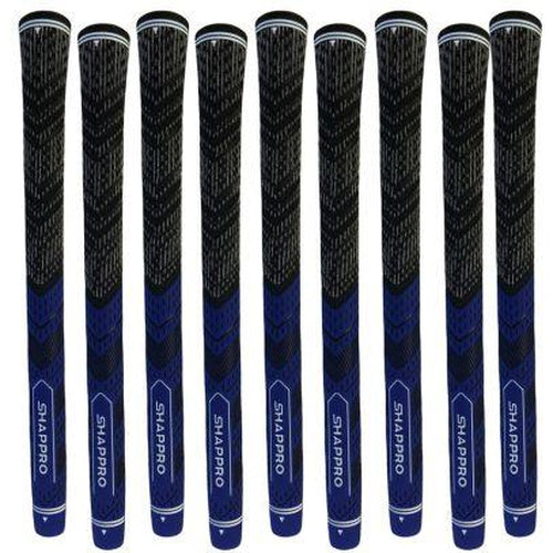 9 Shappro Dual Compound Midsize Golf Grips – Black/Blue - Sports Grade