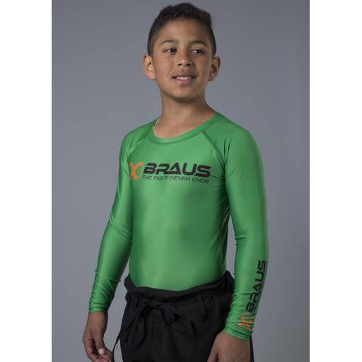 Braus Fight - Green Long Sleeve Rash Guard – kids - Sports Grade