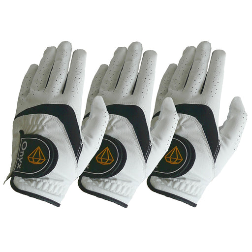 ONYX Mens Golf Gloves Left Hand White 3 Pack - Sports Grade
