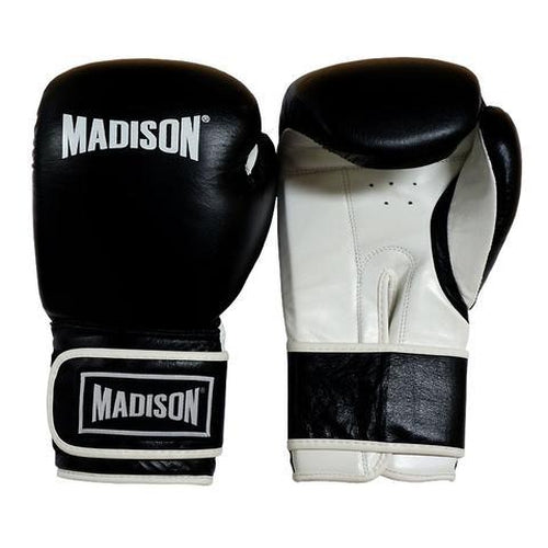 Madison Platinum Velcro Boxing Gloves - Black/White Boxing - Sports Grade