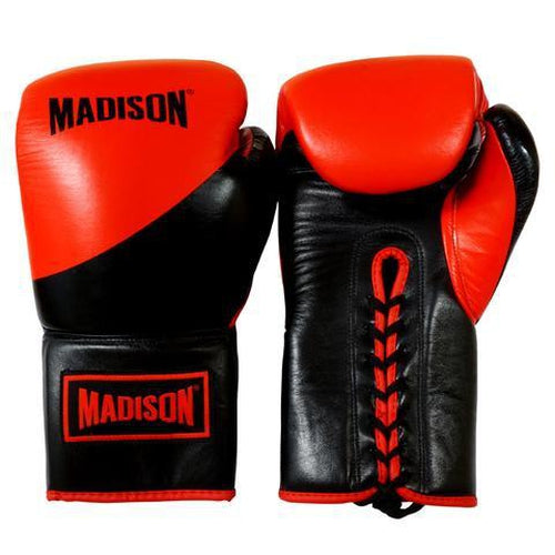 Madison Platinum Lace-up Boxing Gloves - Red/Black Boxing - Sports Grade