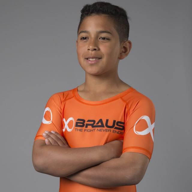 Braus Fight - Orange Short Sleeve Rash Guard – kids - Sports Grade