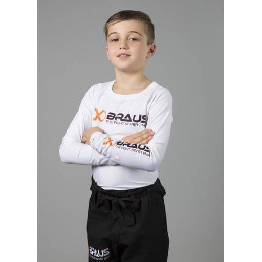 Braus Fight - White Rash Guard Long Sleeve – kids - Sports Grade