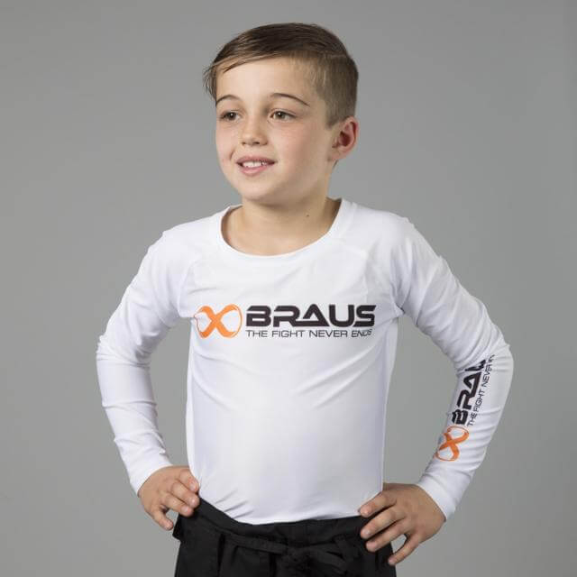 Braus Fight - White Rash Guard Long Sleeve – kids - Sports Grade