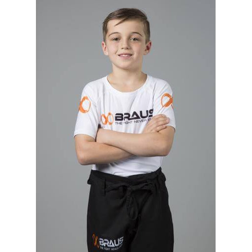 Braus Fight - White Rash Guard Short Sleeve – kids - Sports Grade